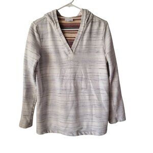 Pure Jill US Womens S V-Neck Hooded Pullover Sweatshirt Top 100% Cotton Stripes